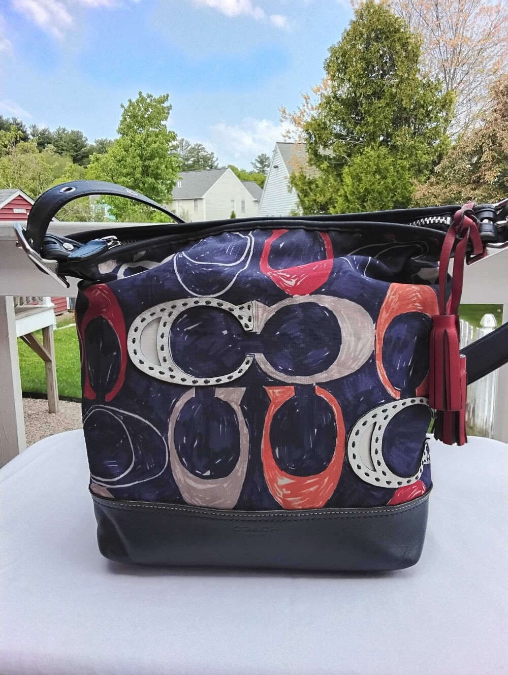 Coach Navy Multicolor Circle-Print Vintage Duffle Bag - Picture 2 of 10